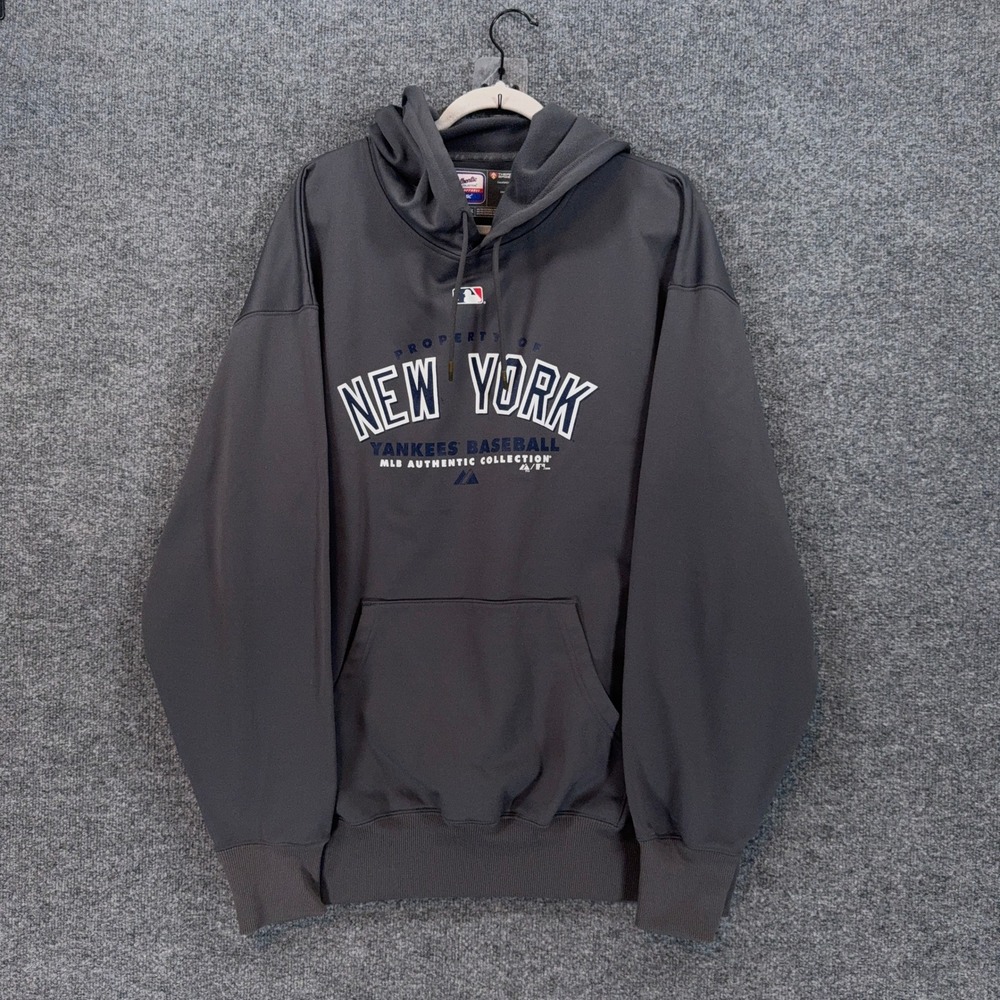 New York Yankees Hoodie Mens XL Gray Majestic Therma Base MLB Sweatshirt